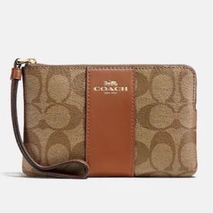 Coach Corner Zip Wristlet In brown